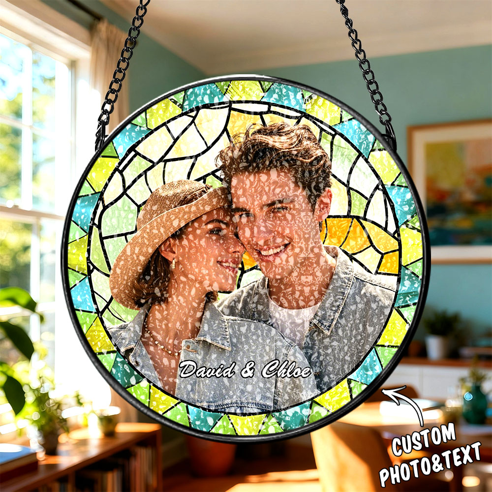 Personalized Family Portrait Stained Glass Suncatcher Custom Photo Memorial Ornament Window Hanging Remembrance/Sympathy Gift for Mom/Grandma/Family detail