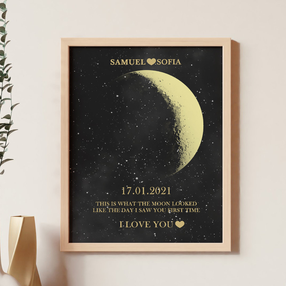 Custom Moon Phase Gold Print Frame Gifts for Birthday and Anniversary