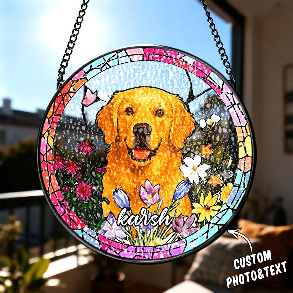Custom Dog Portrait Suncatcher Custom Pet Portrait Stained Glass Suncatcher Dog Stained Glass Dog Dog Memorial Gift Pet Memorial Gift - soufeelus