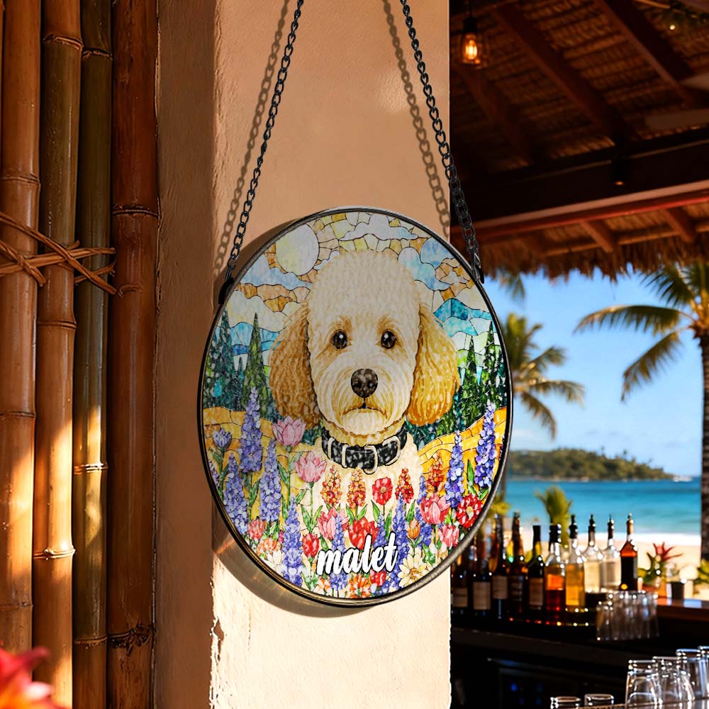 Dog Memorial Suncatcher Pet Memorial Gifts Pet Portrait Stained Glass Suncatcher Dog Portrait from Photo Sympathy Gifts detail