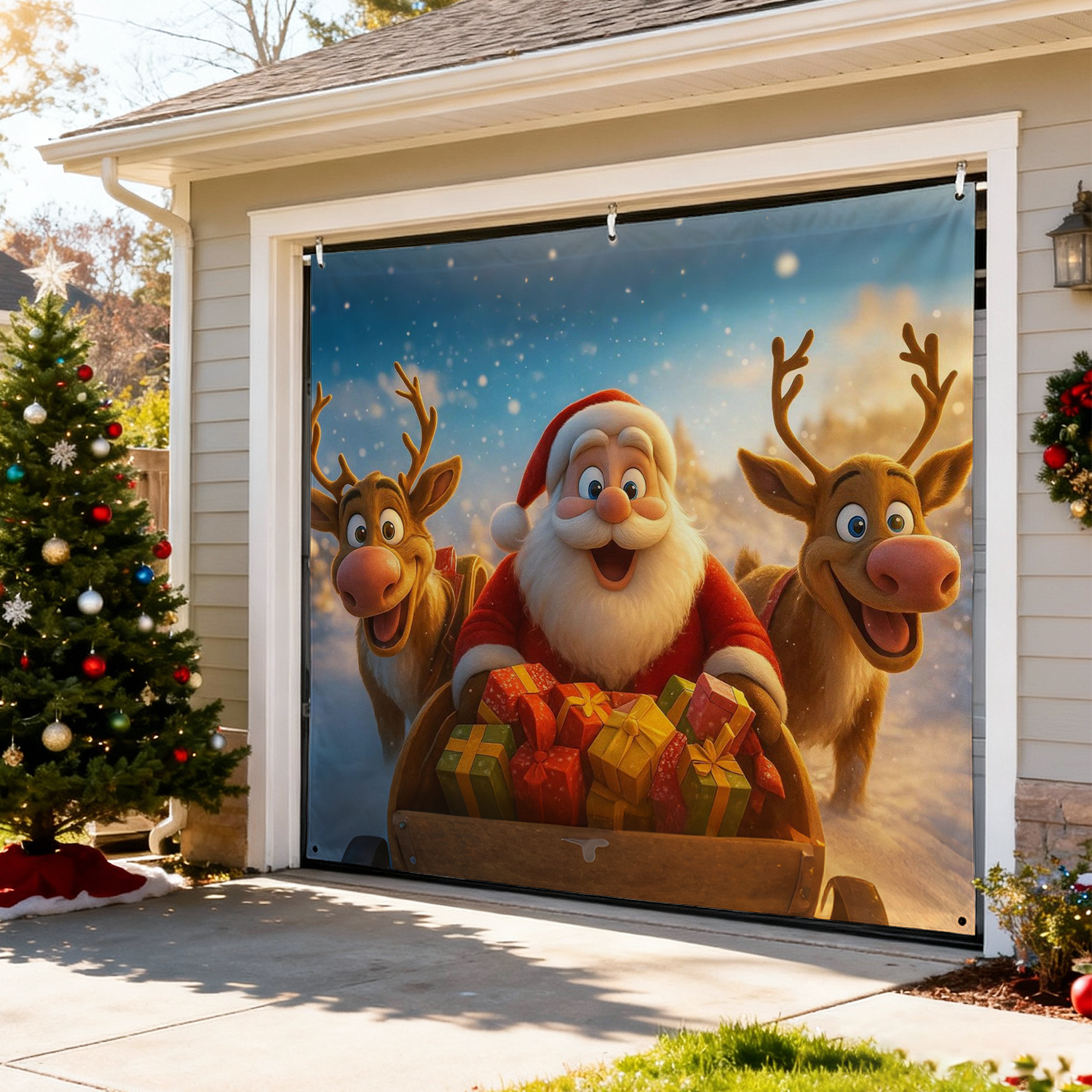 Christmas Garage Door Covers Custom Holiday Door Curtain, Festive Outdoor Decoration, Hanging Garage Cover detail
