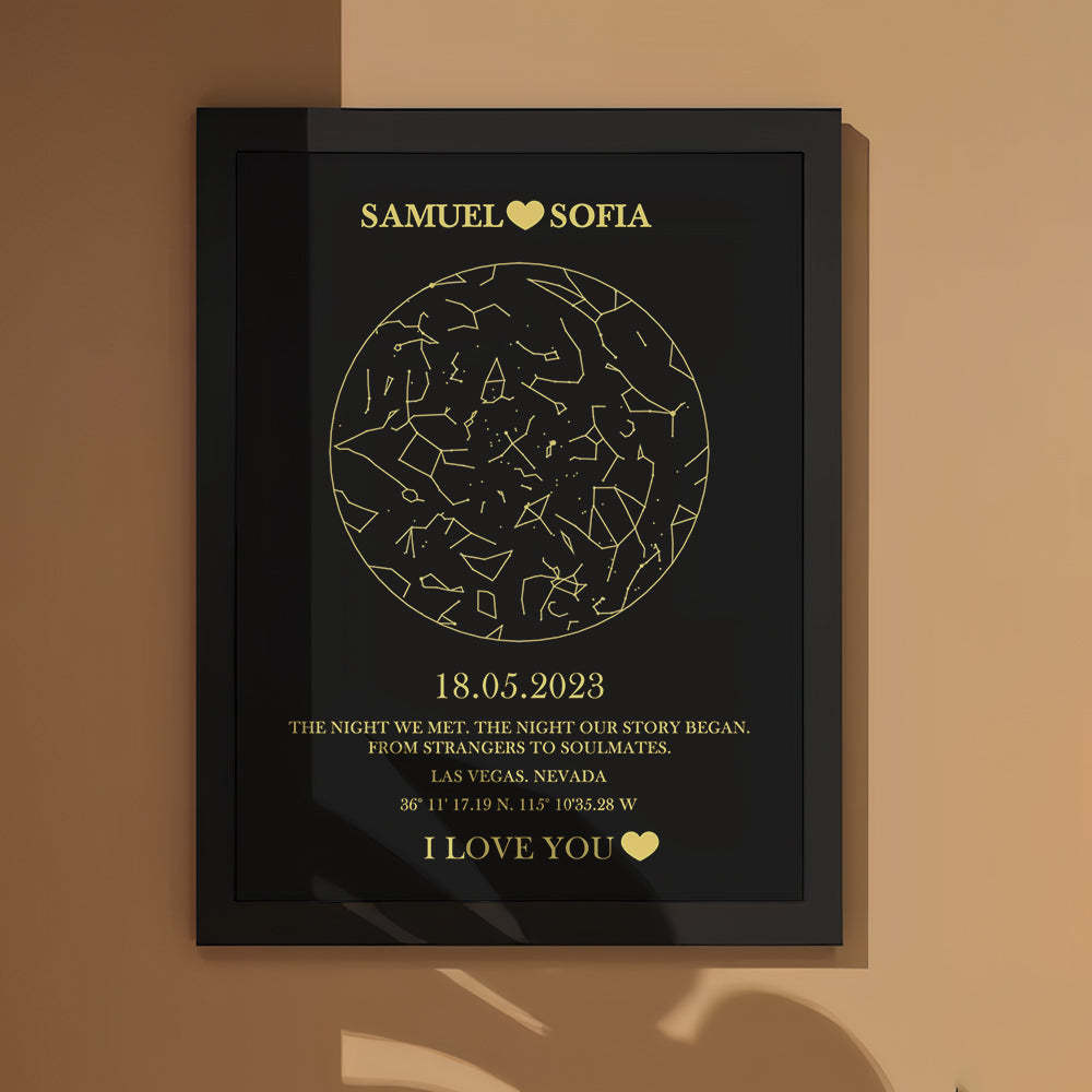 Custom Star Map Wooden Frame Personalized Text Wall Art Valentine's Day Gift Special Date Anniversary Gift - soufeelus
