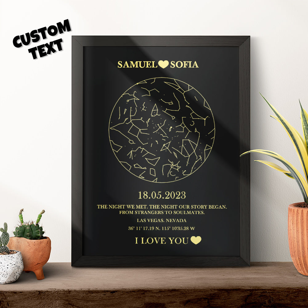Custom Star Map Wooden Frame Personalized Text Wall Art Valentine's Day Gift Special Date Anniversary Gift - soufeelus