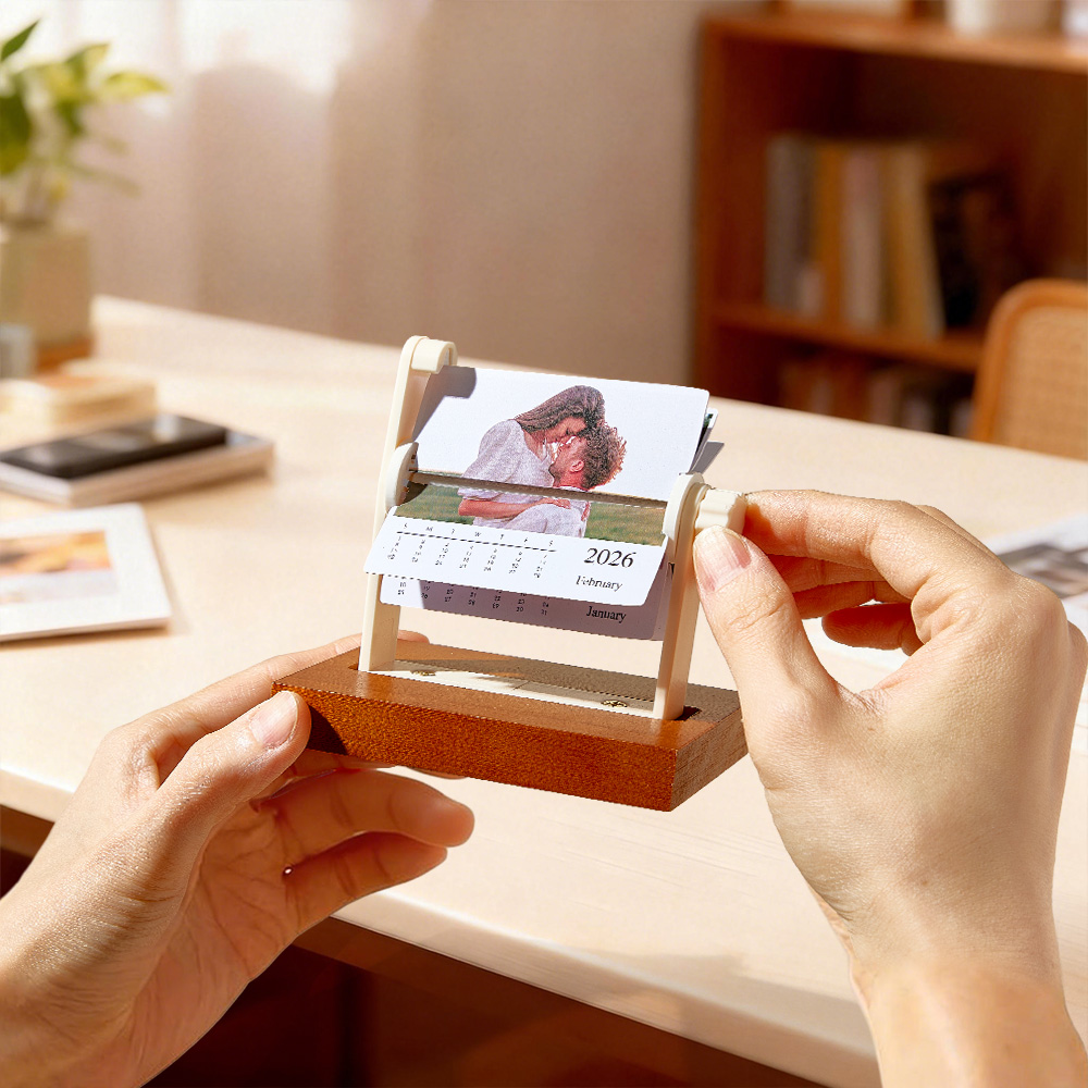 Custom 2026 Flip Desk Calendar Personalized Photo Wooden Mini Mechanical Calendar New Year Memorial Gift