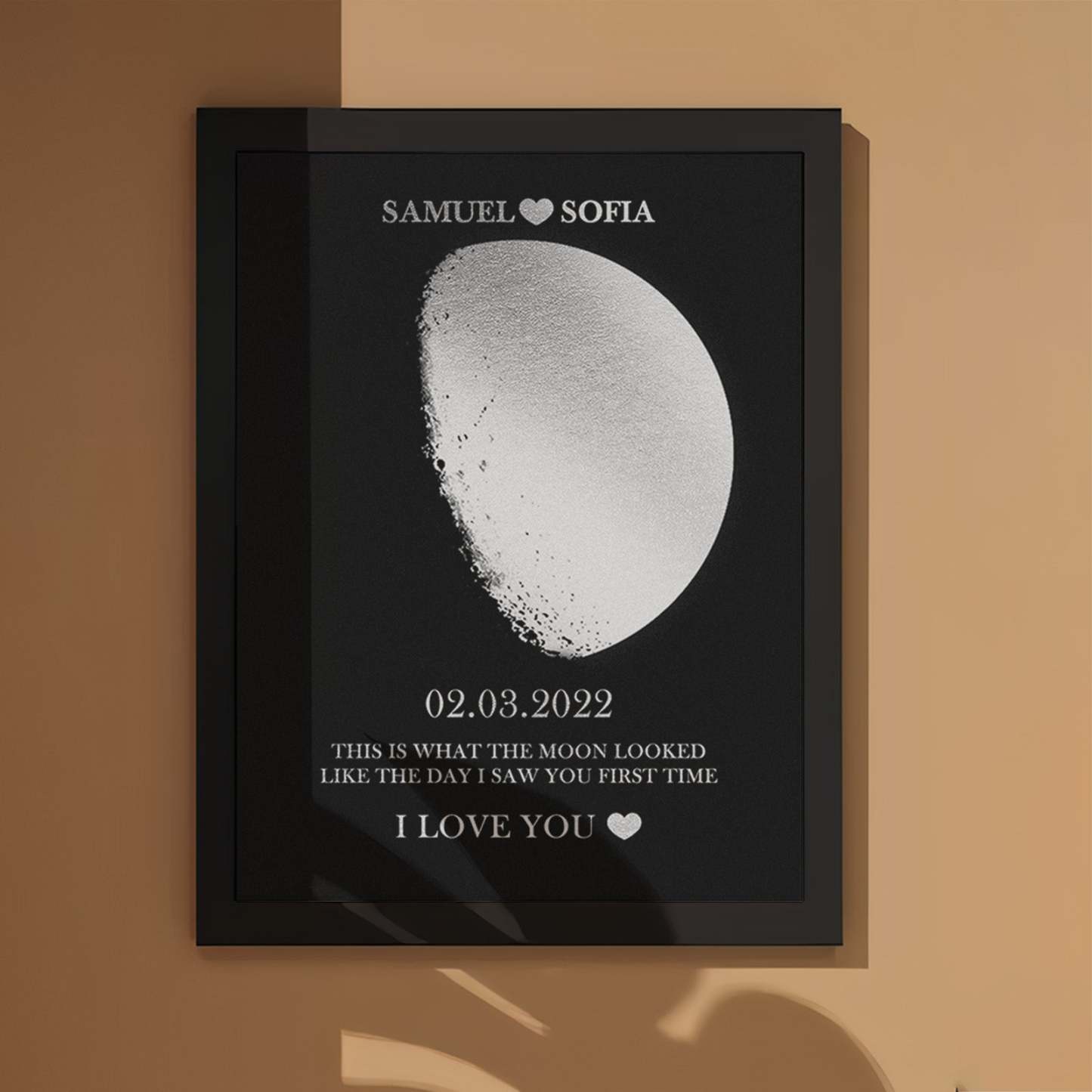 Custom Moon Phase Foil Print Wooden Frame Personalized Name and Text Family Gift - soufeelus