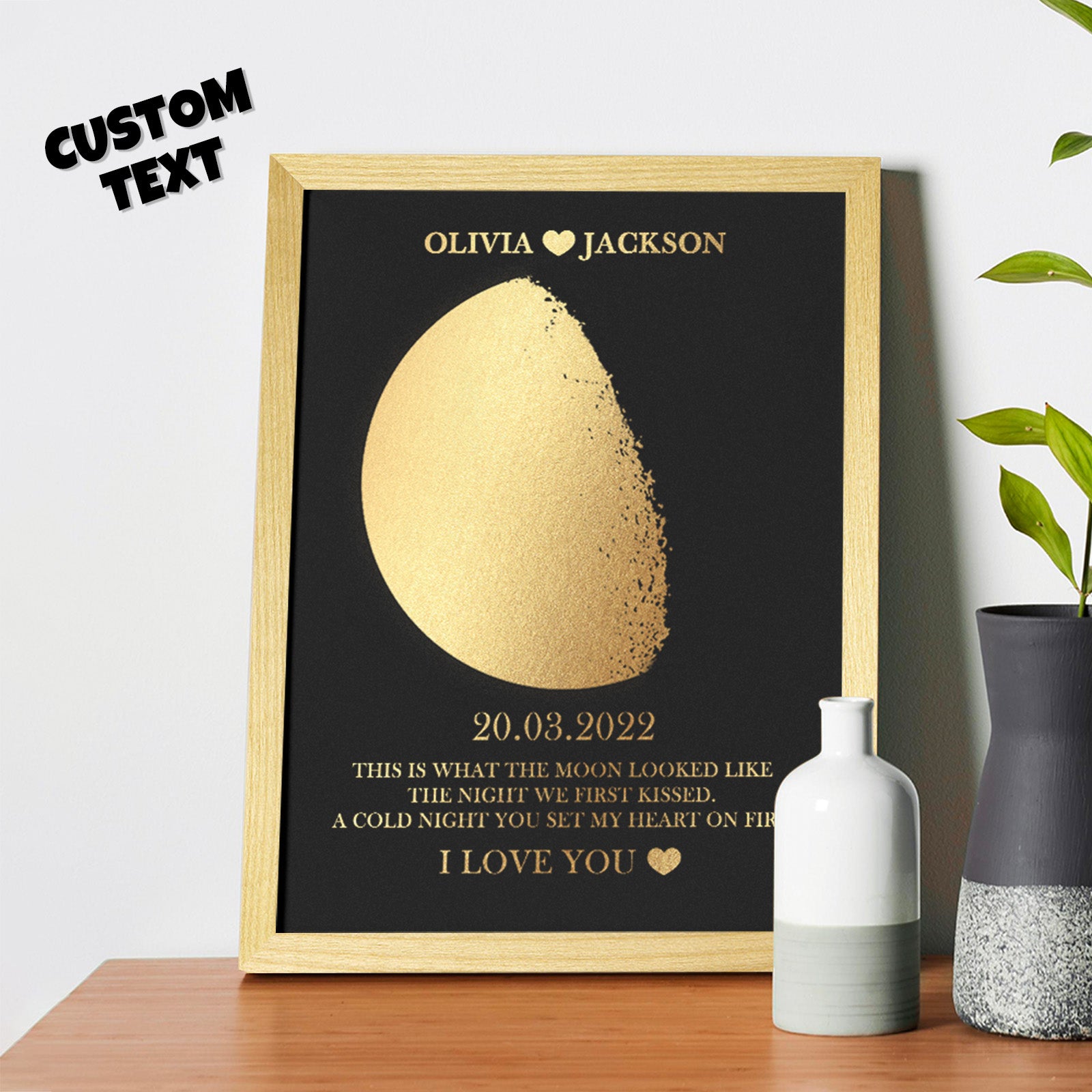 Custom Moon Phase Foil Print Wooden Frame Personalized Name and Text Family Gift - soufeelus