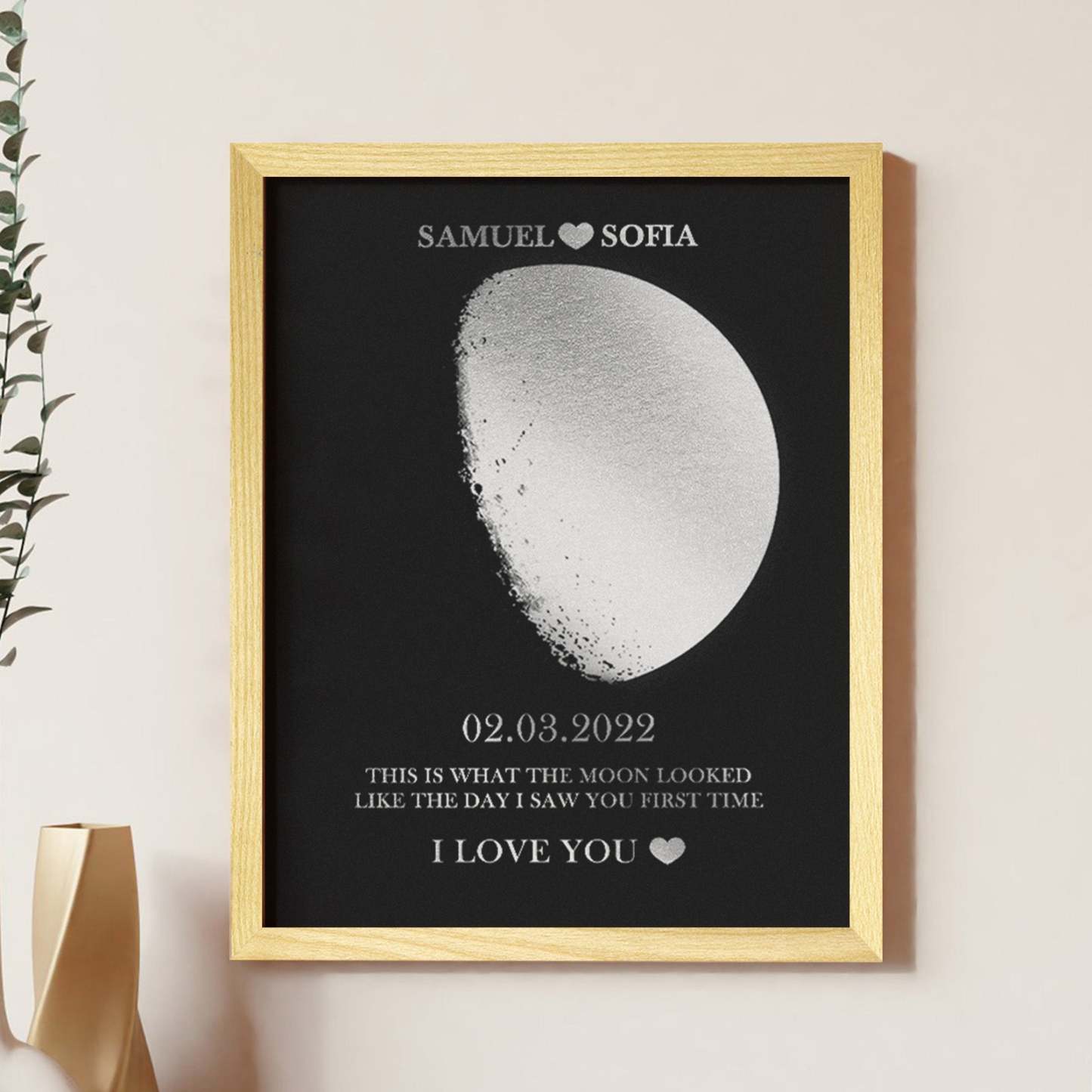 Custom Moon Phase Foil Print Wooden Frame Personalized Name and Text Family Gift - soufeelus