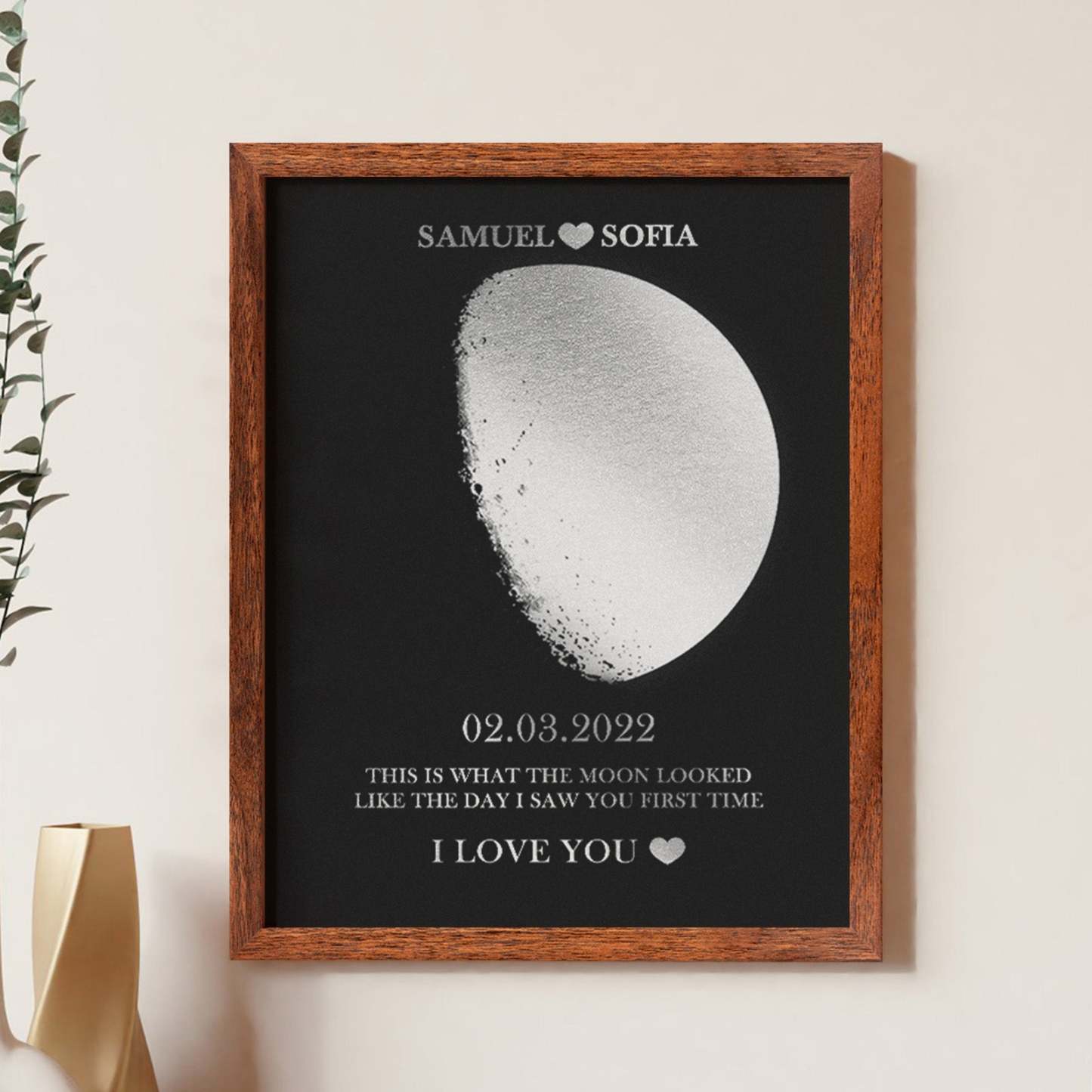 Custom Moon Phase Foil Print Wooden Frame Personalized Name and Text Family Gift - soufeelus