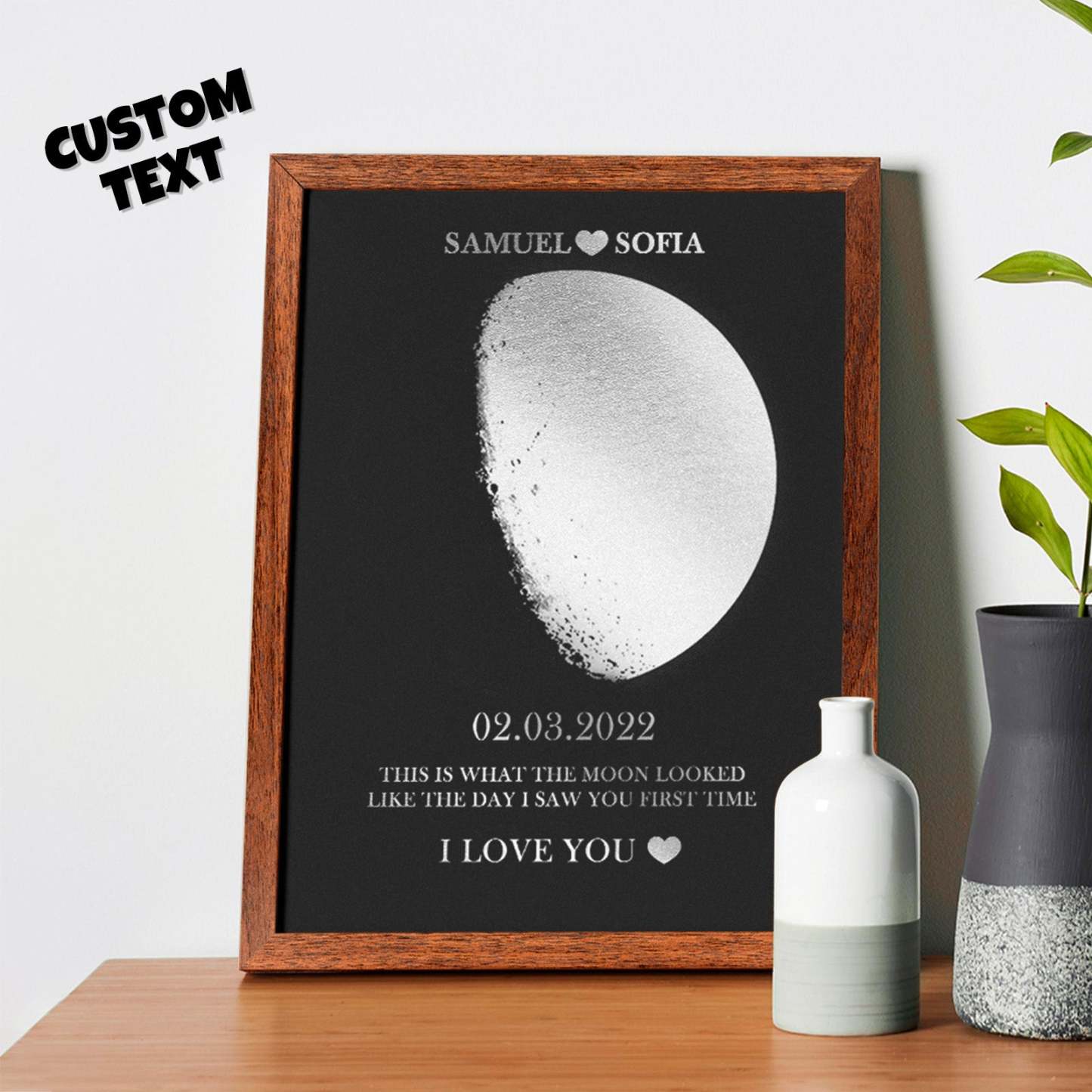 Custom Moon Phase Foil Print Wooden Frame Personalized Name and Text Family Gift - soufeelus
