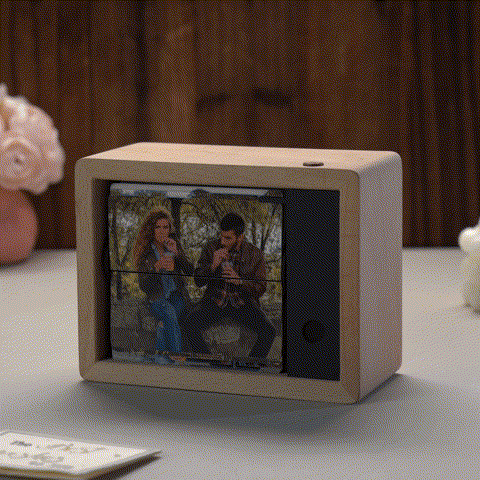 Custom Electric Flip 32 Photo Frame Solid Beech Wood Frame with Light for Family, Couples, Pets & More