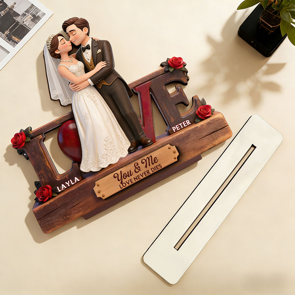 Eternal Rose LOVE Couple Forever Together Personalized 2-Layered Wooden Plaque Valentine's Day Gift For Couple For Him For Her