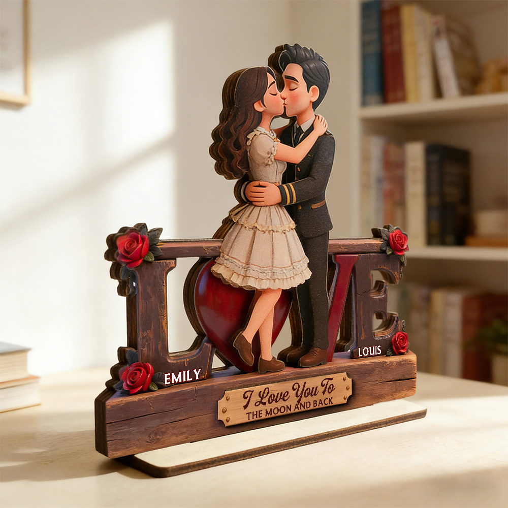 Eternal Rose LOVE Couple Forever Together Personalized 2-Layered Wooden Plaque Valentine's Day Gift For Couple For Him For Her detail