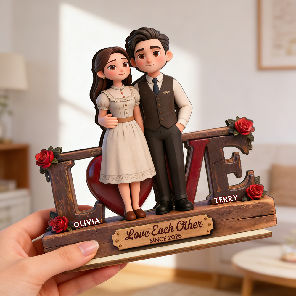 Eternal Rose LOVE Couple Forever Together Personalized 2-Layered Wooden Plaque Valentine's Day Gift For Couple For Him For Her