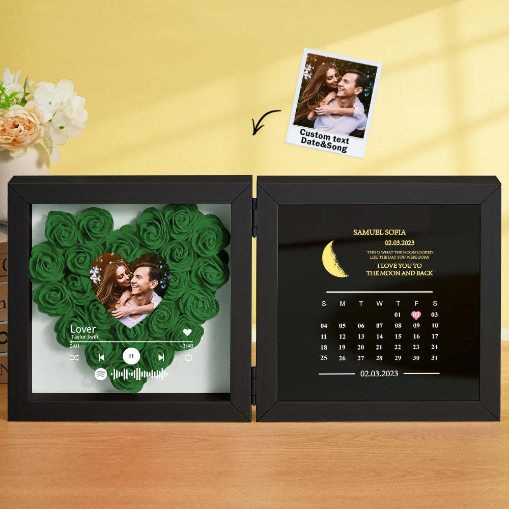 Personalized Photo Rose Flower Box Frame Custom Music Code Moon Phase Calendar Gift for Her - soufeelus