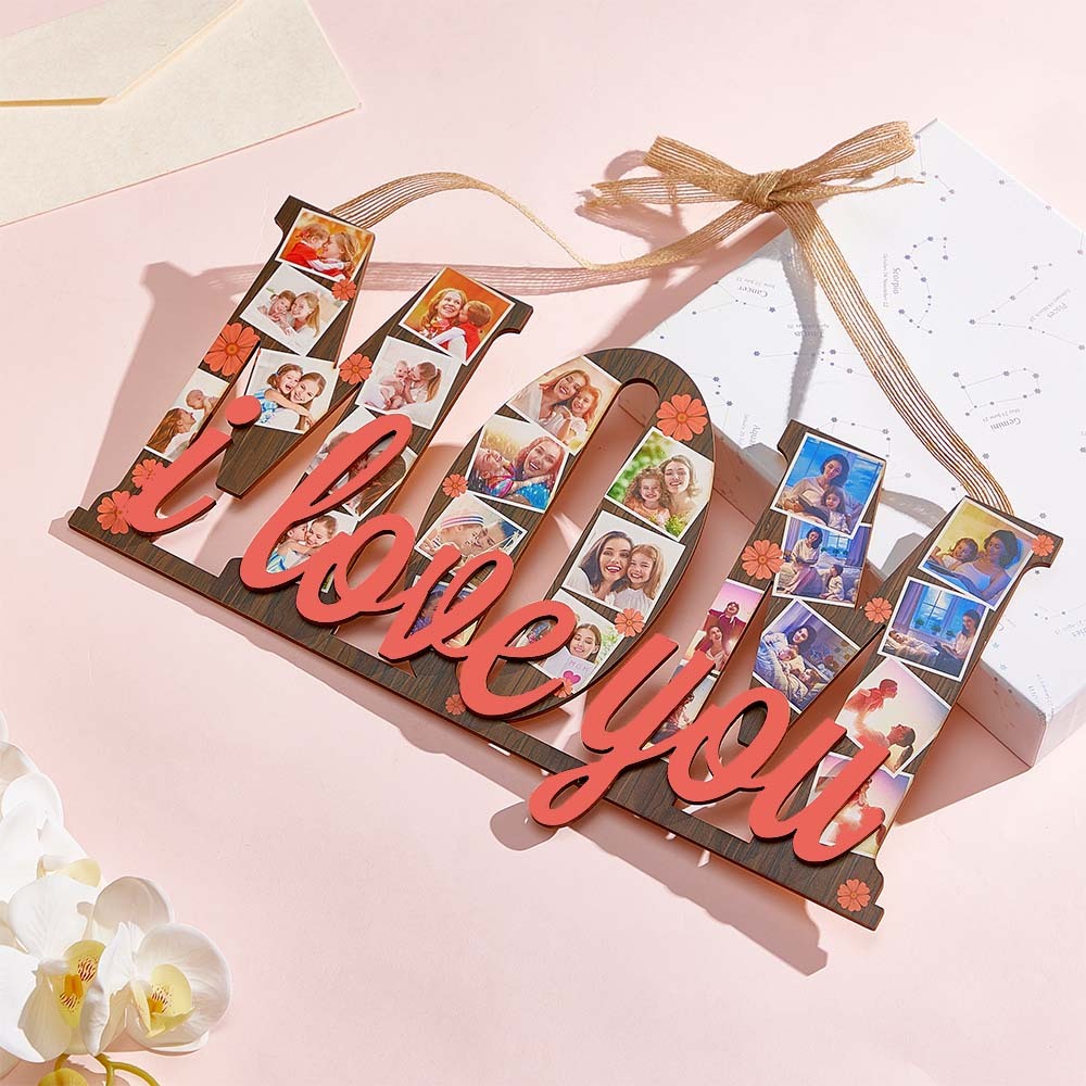 Custom Photos MOM I Love You Wooden Ornamental Hanging Decoration Mother's Day Gifts - soufeelus