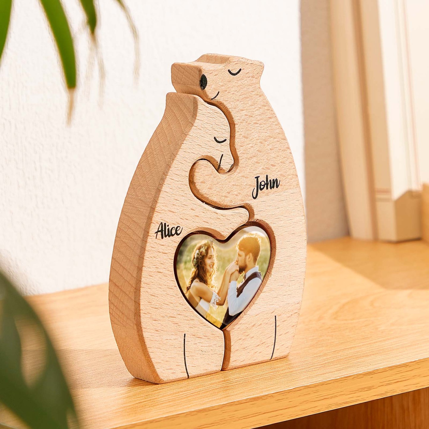 Personalized Bear Couple Wooden Art Puzzle with Names and Photos Gift for Couple - soufeelus