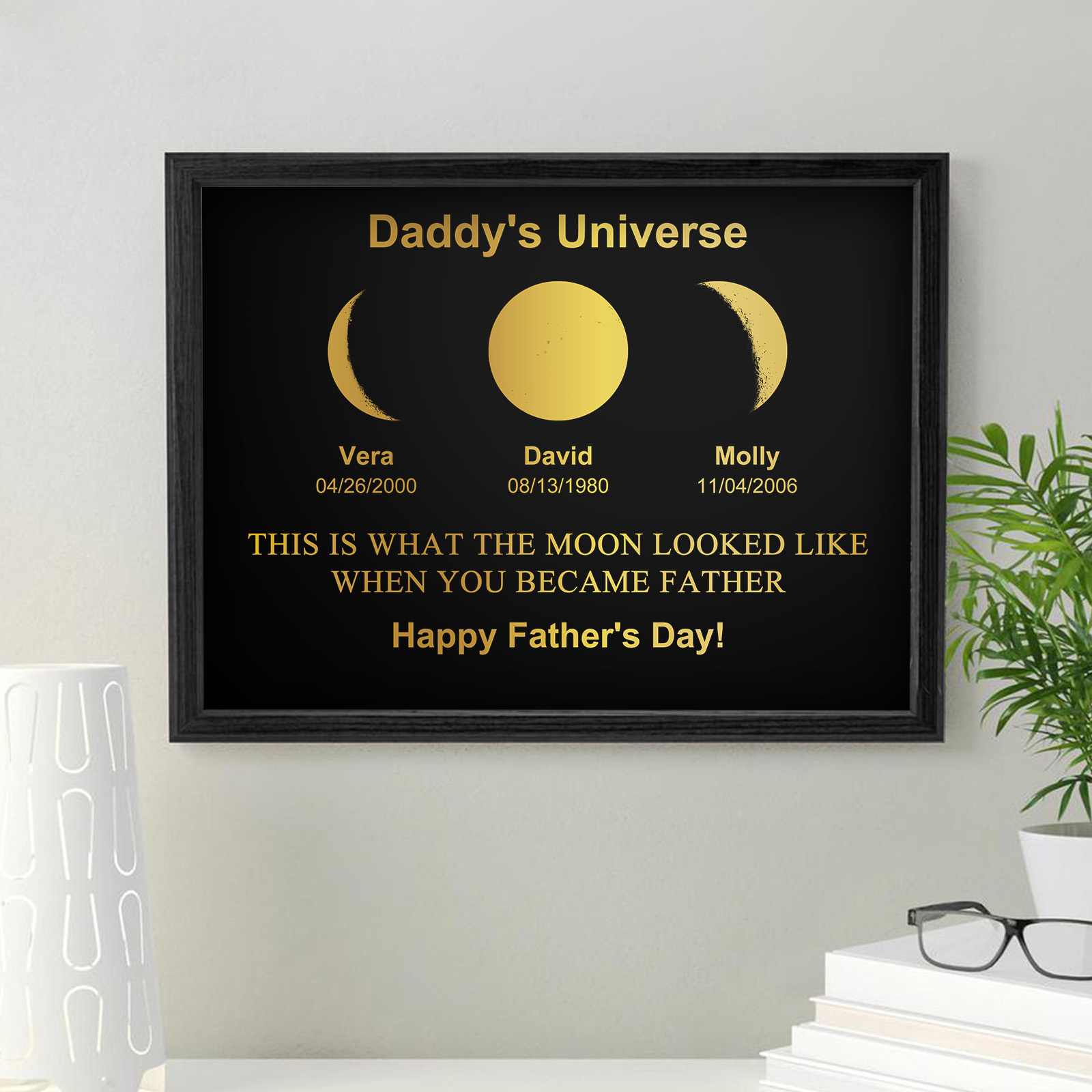 Father's Universe: Personalized Moon Phase Art Ornaments
