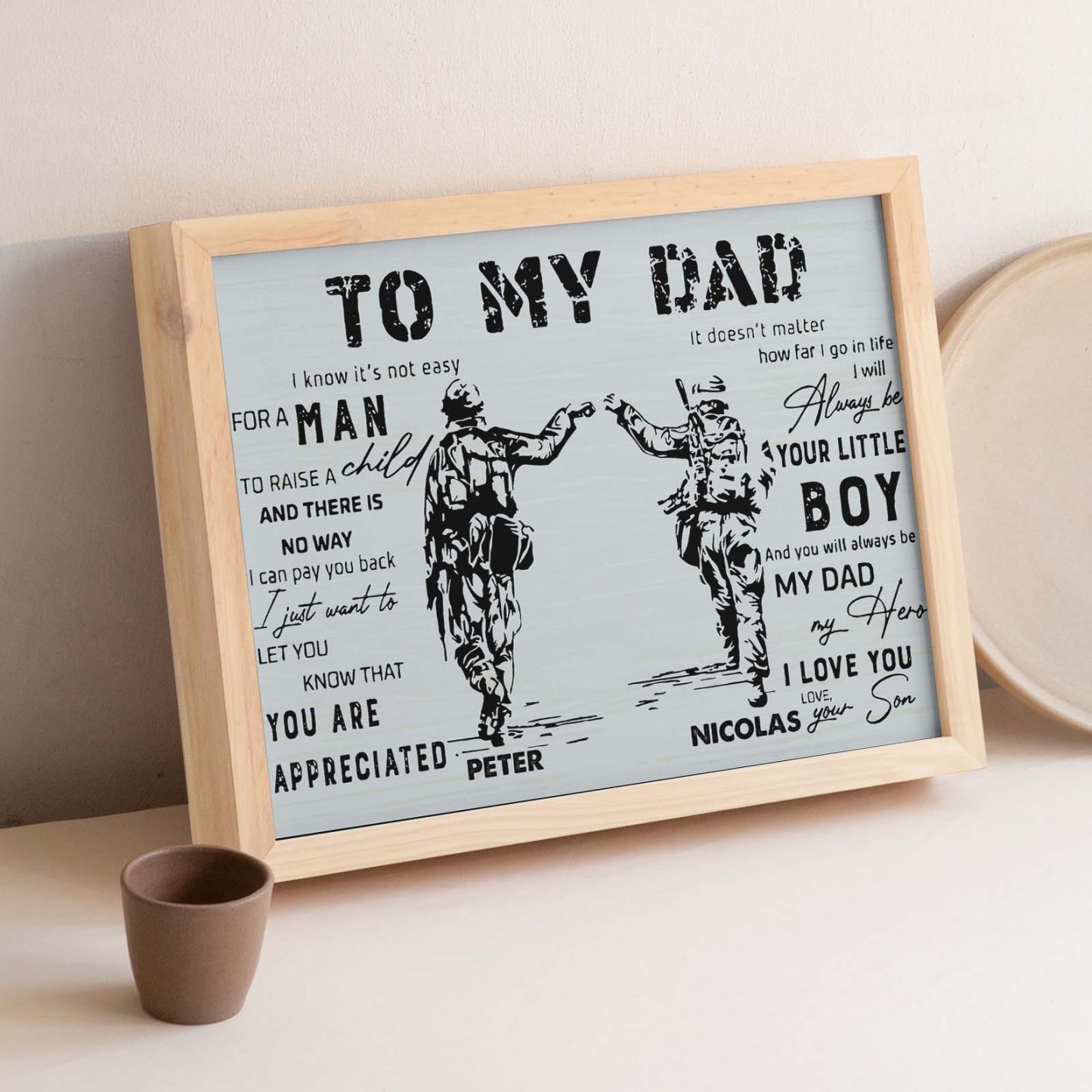 Custom Soldier Wooden Frame Army Style To My Dad with Name Father's Day Gift - soufeelus