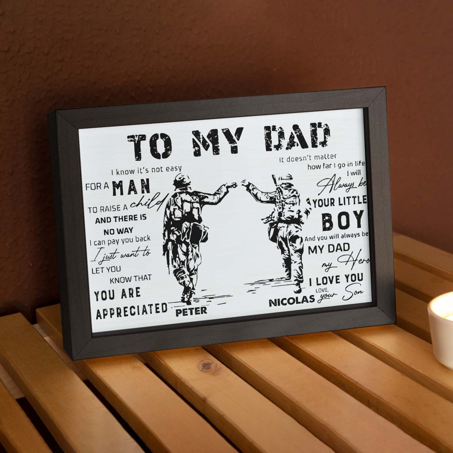 Custom Soldier Wooden Frame Army Style To My Dad with Name Father's Day Gift - soufeelus