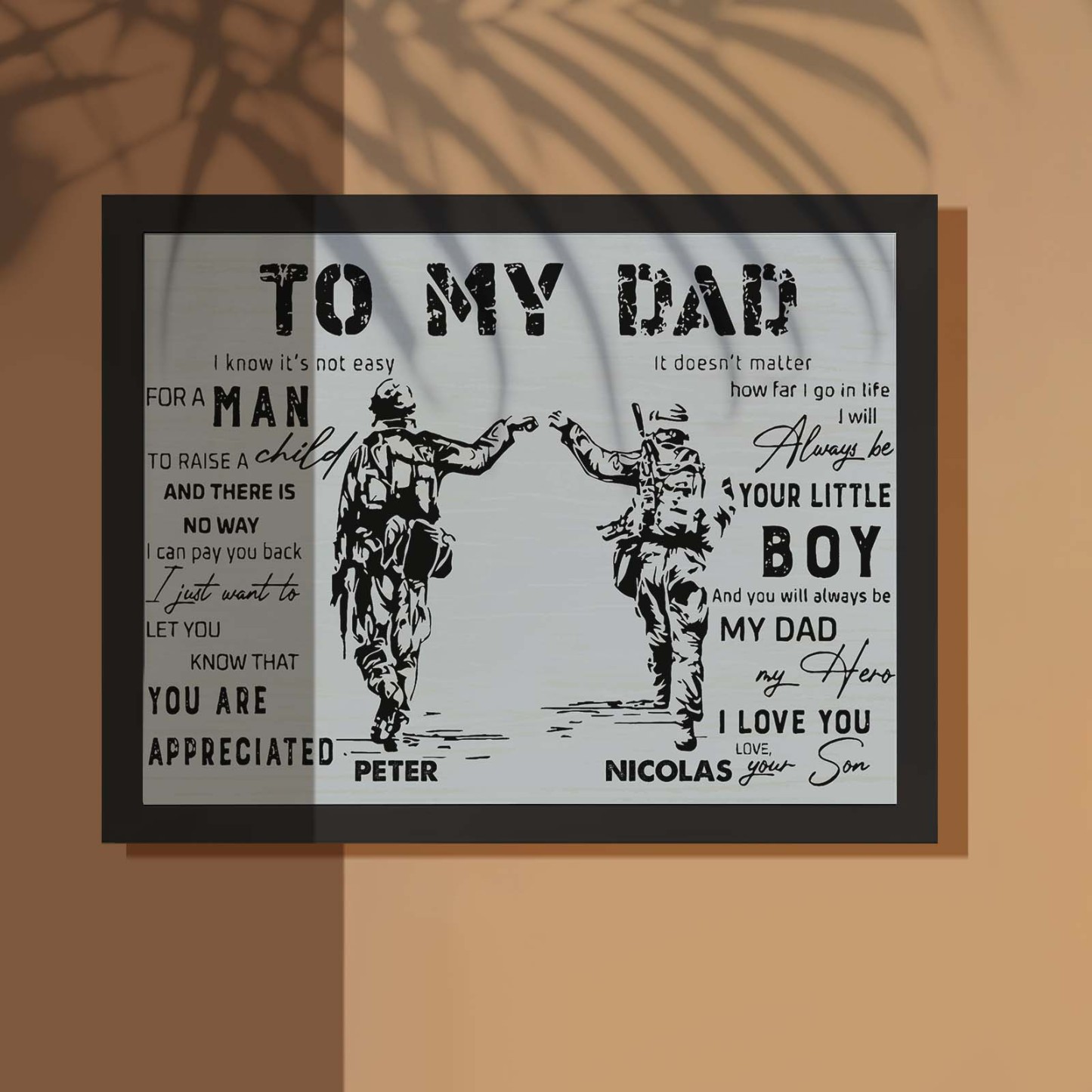 Custom Soldier Wooden Frame Army Style To My Dad with Name Father's Day Gift - soufeelus