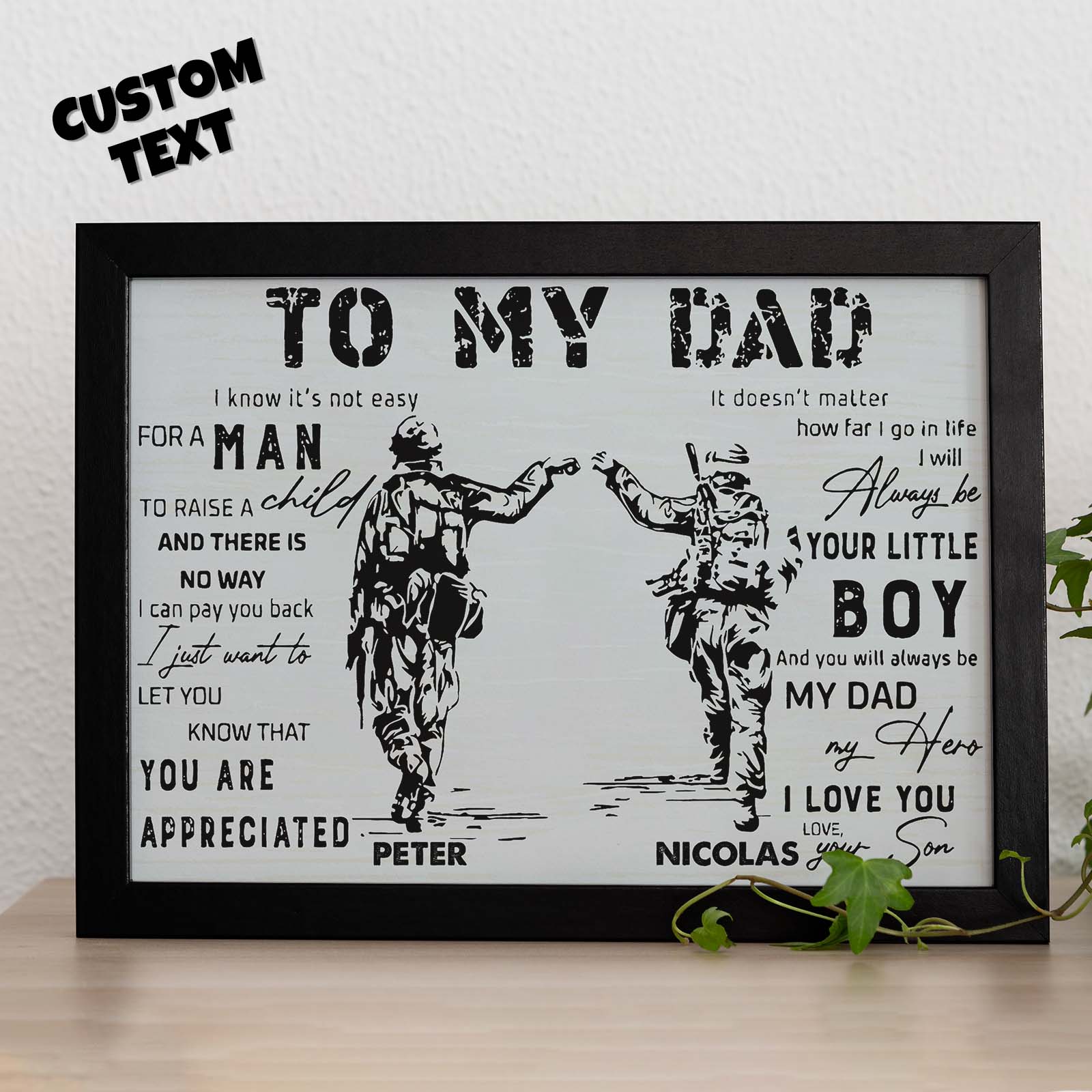 Custom Soldier Wooden Frame Army Style To My Dad with Name Father's Day Gift - soufeelus