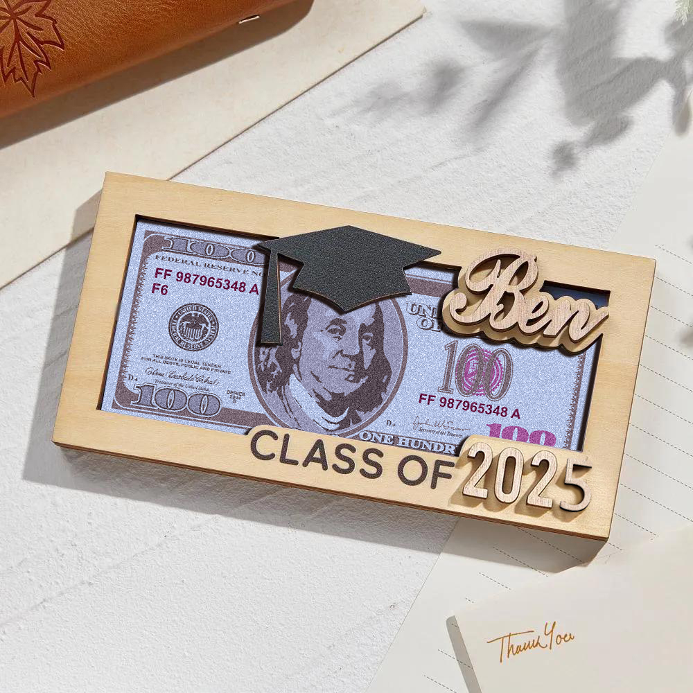 Personalized Name Laser-Cut Graduation Wooden Cash Holder Money Gift for Class of 2024 College Graduates