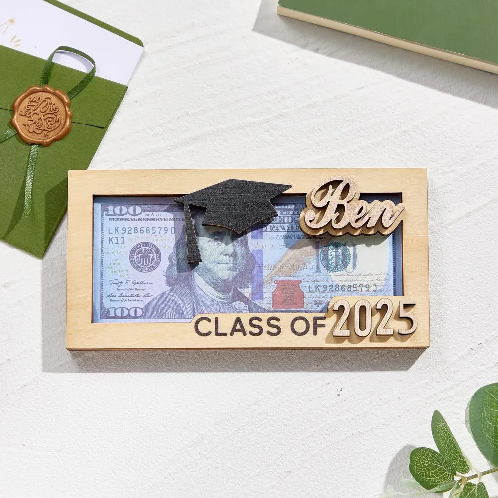 Personalized Name Laser-Cut Graduation Wooden Cash Holder Money Gift for Class of 2024 College Graduates