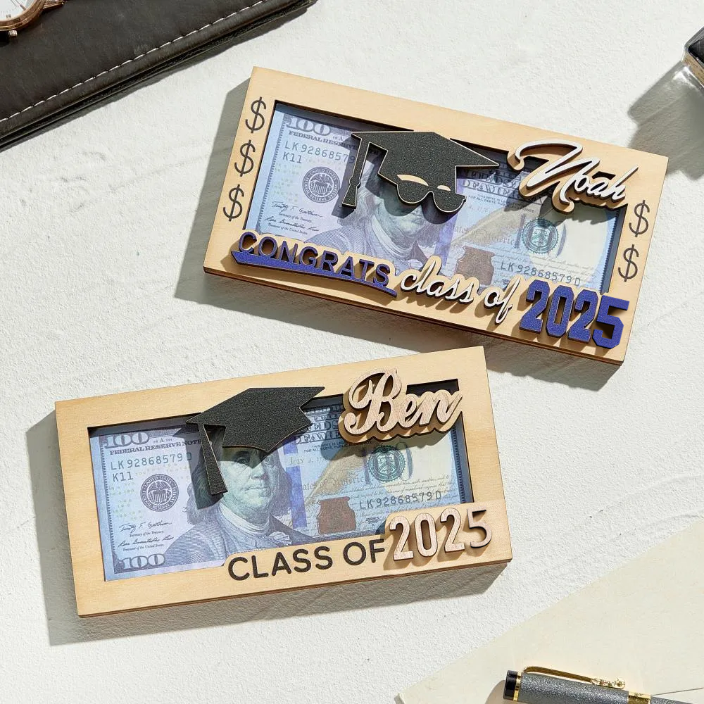 Personalized Name Laser-Cut Graduation Wooden Cash Holder Money Gift for Class of 2024 College Graduates