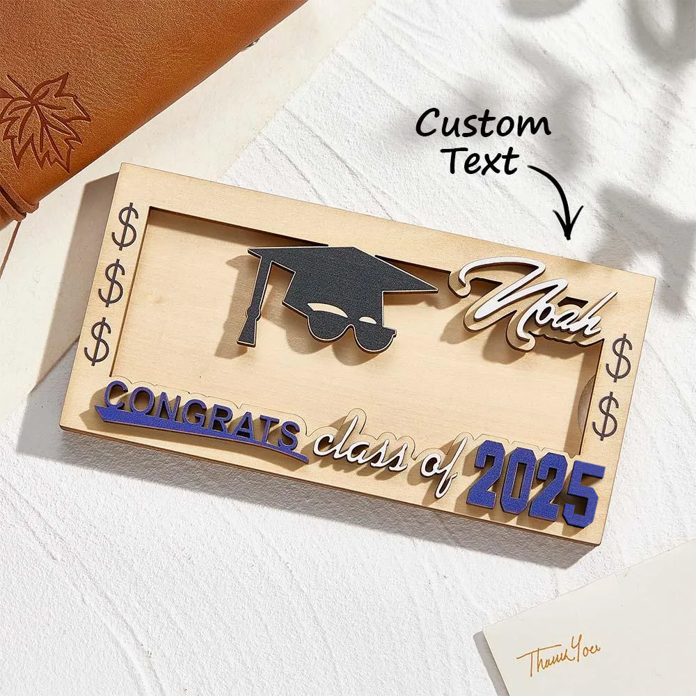 Personalized Name Laser-Cut Graduation Wooden Cash Holder Money Gift for Class of 2024 College Graduates
