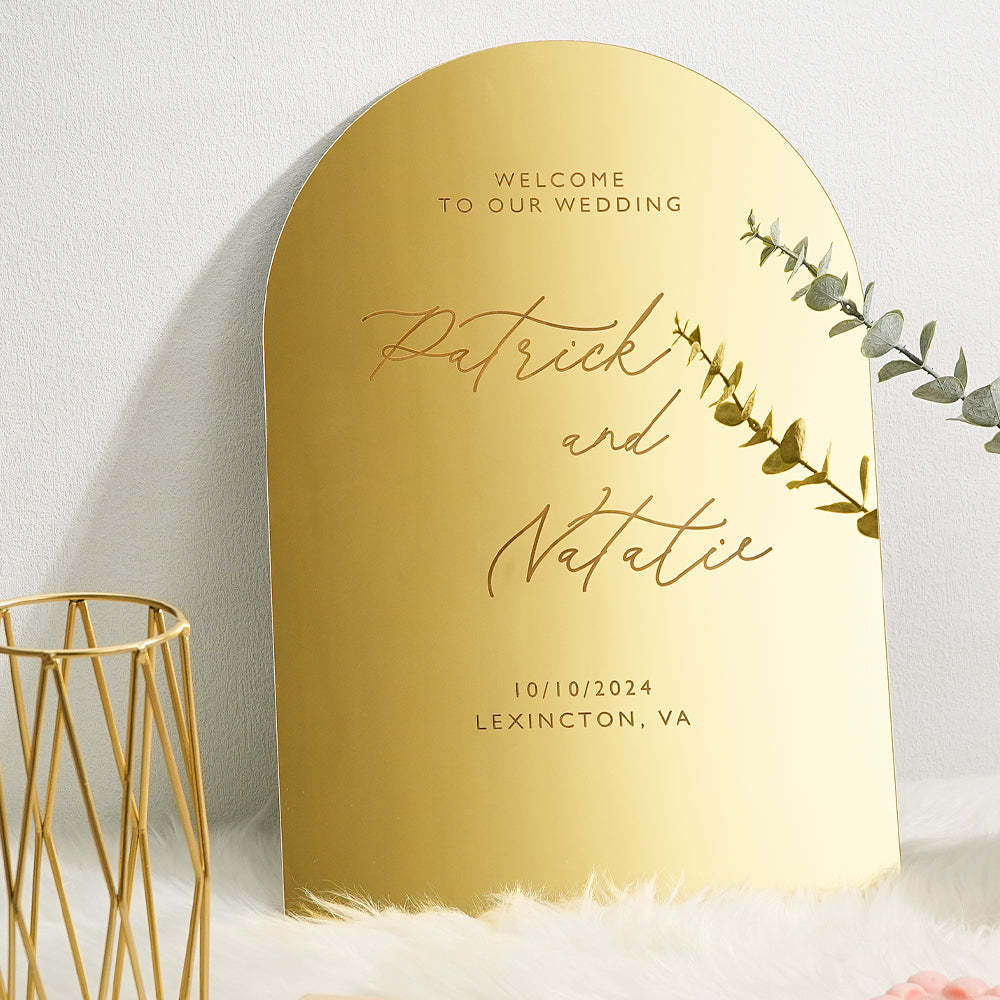 Personalized Arched Wedding Sign Gold Mirror Welcome Sign Gift for Wedding - soufeelus