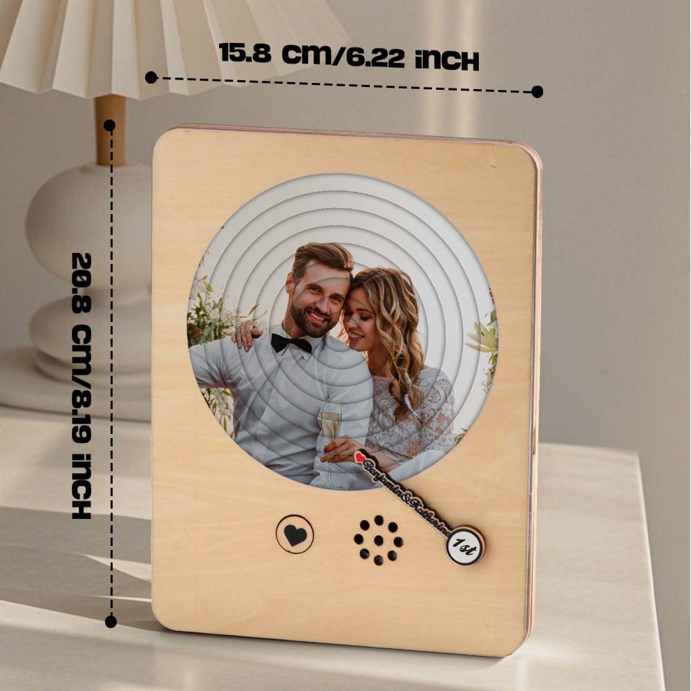 Personalized Photo Wooden Album Music Record Player Wedding Anniversary Gift for Couples - soufeelus