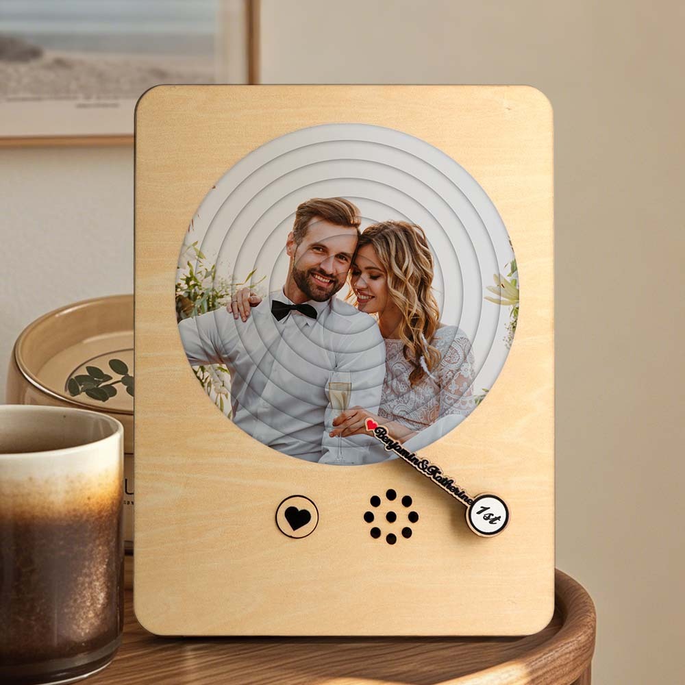Personalized Photo Wooden Album Music Record Player Wedding Anniversary Gift for Couples - soufeelus