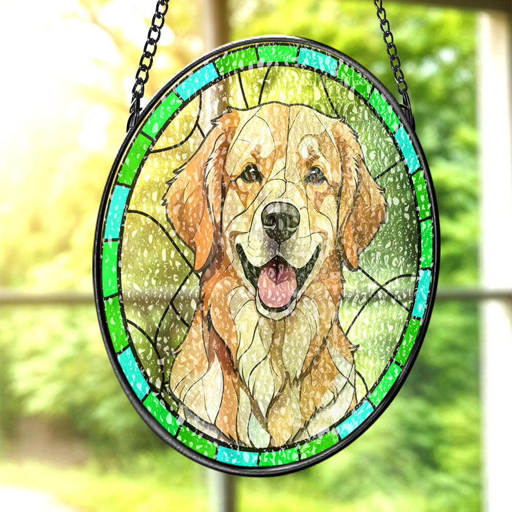 Custom Pet Portrait Art Suncatcher Stained Glass Ornament Dog Memorial Gifts for Pet Lovers - soufeelus