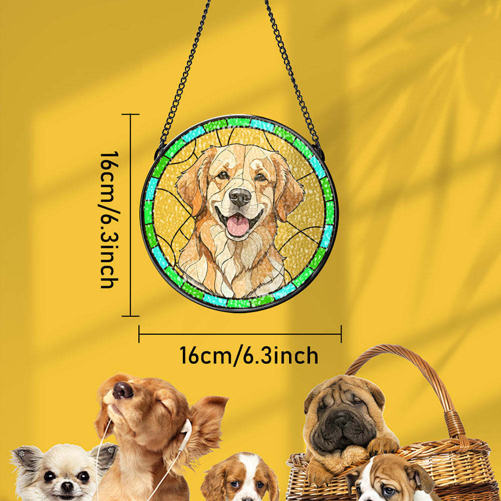 Custom Pet Portrait Art Suncatcher Stained Glass Ornament Dog Memorial Gifts for Pet Lovers - soufeelus