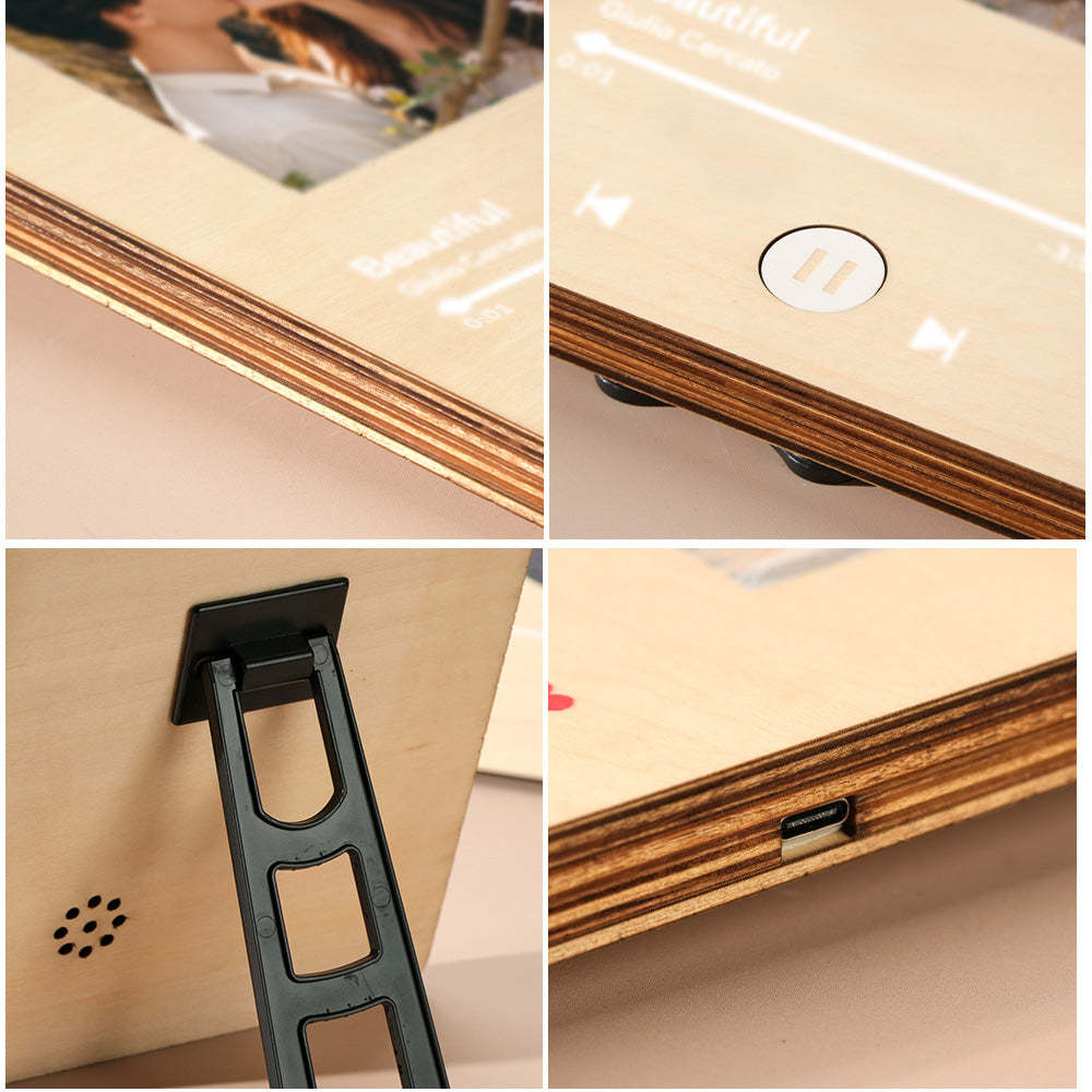 Personalized Photo Wooden Music Record Player Wedding Anniversary Gift for Couples - soufeelus