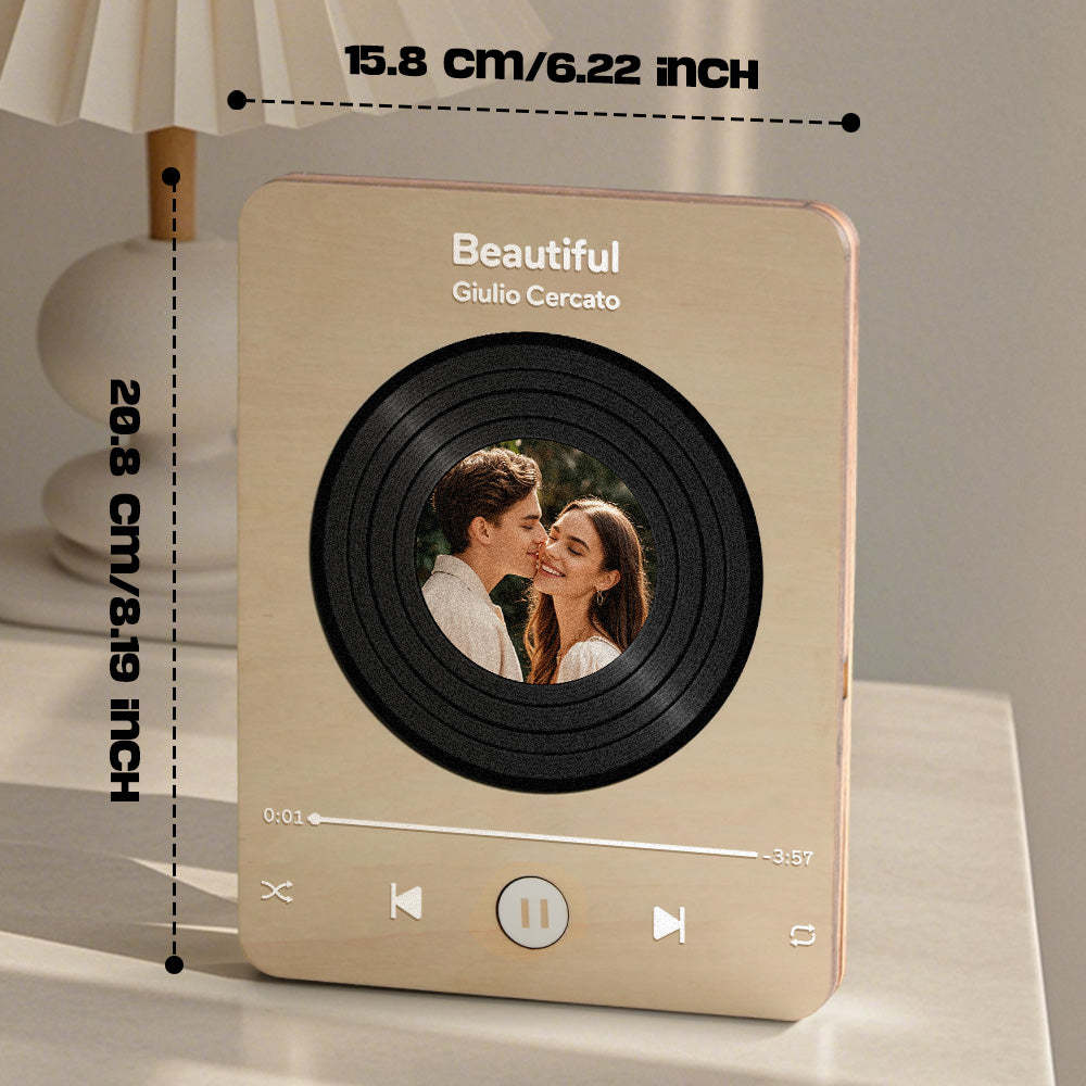 Personalized Photo Wooden Music Record Player Wedding Anniversary Gift for Couples - soufeelus