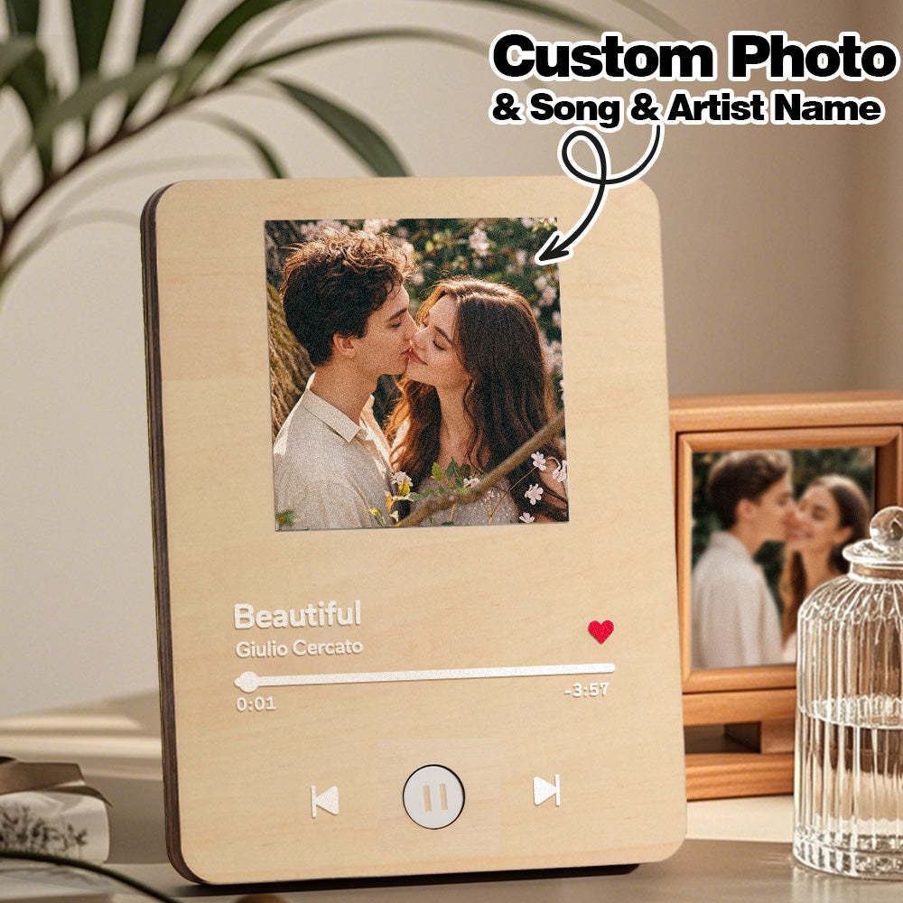 Personalized Photo Wooden Music Record Player Wedding Anniversary Gift for Couples - soufeelus