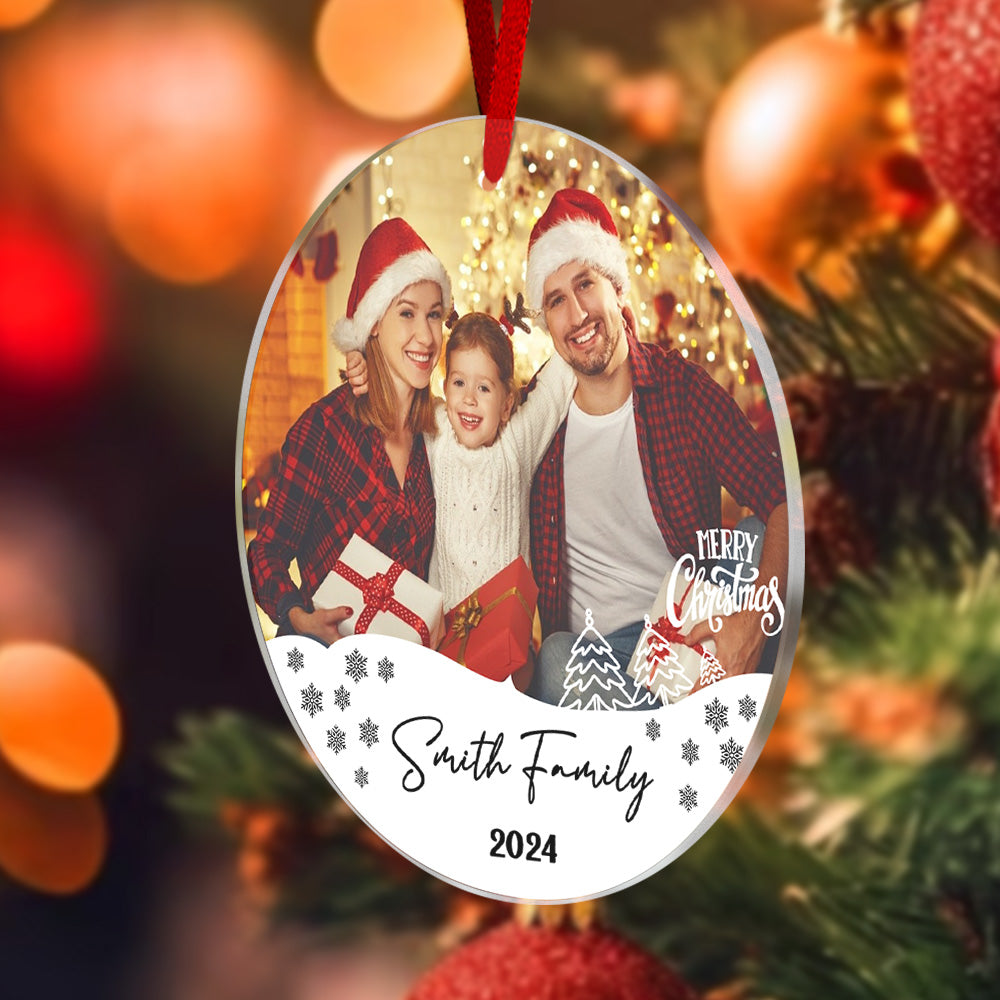 Personalized Photo Christmas Ornament with Family Name Christmas Ornament Gifts for Family detail