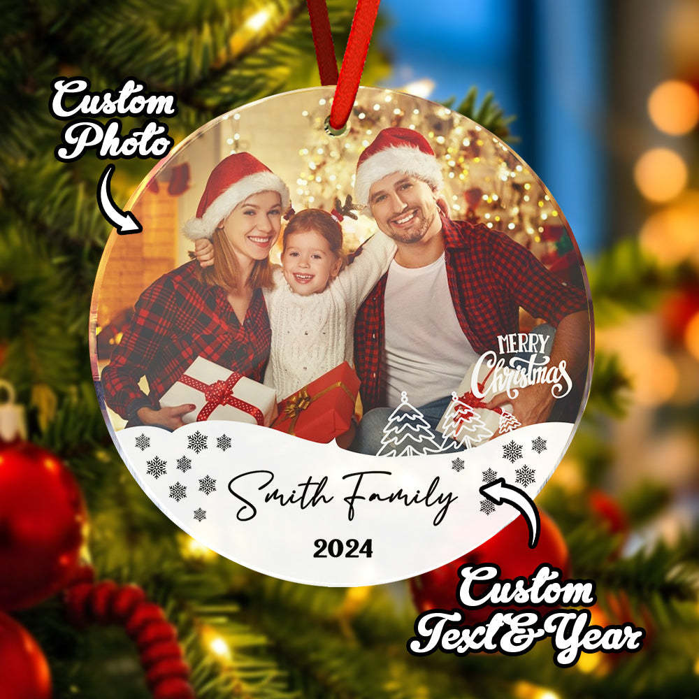 Personalized Photo Christmas Ornament with Family Name Christmas Ornament Gifts for Family - soufeelus