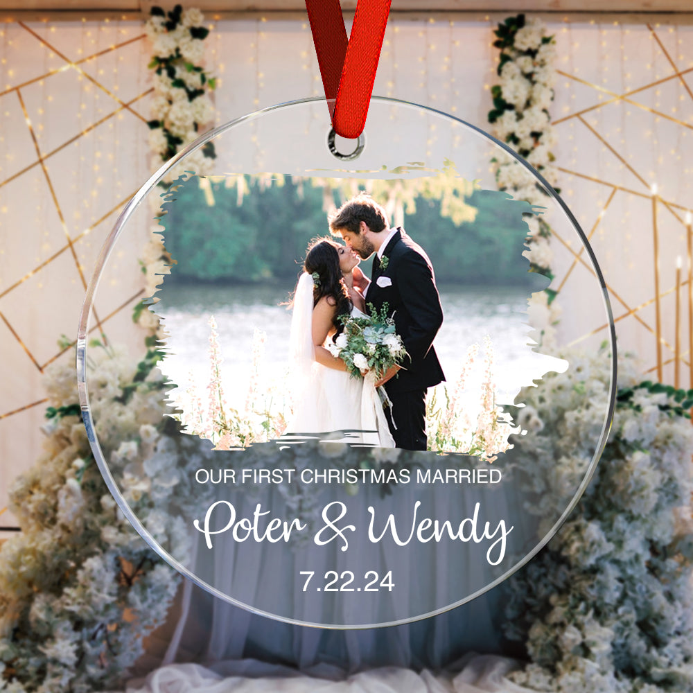 Personalized First Christmas Married Ornament with Photo Christmas Ornament Gift for Couples - soufeelus