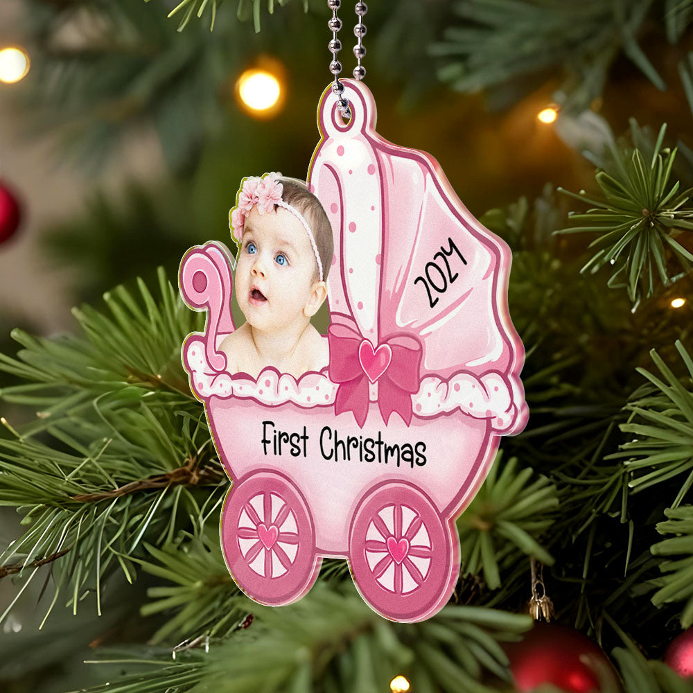 Personalized Baby's Carriage Ornament Photo Christmas Ornament Gift for Baby - soufeelus