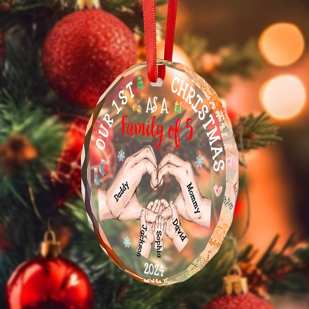 Personalized Baby's First Christmas As A Family Ornament with Name Glass Christmas Ornament detail