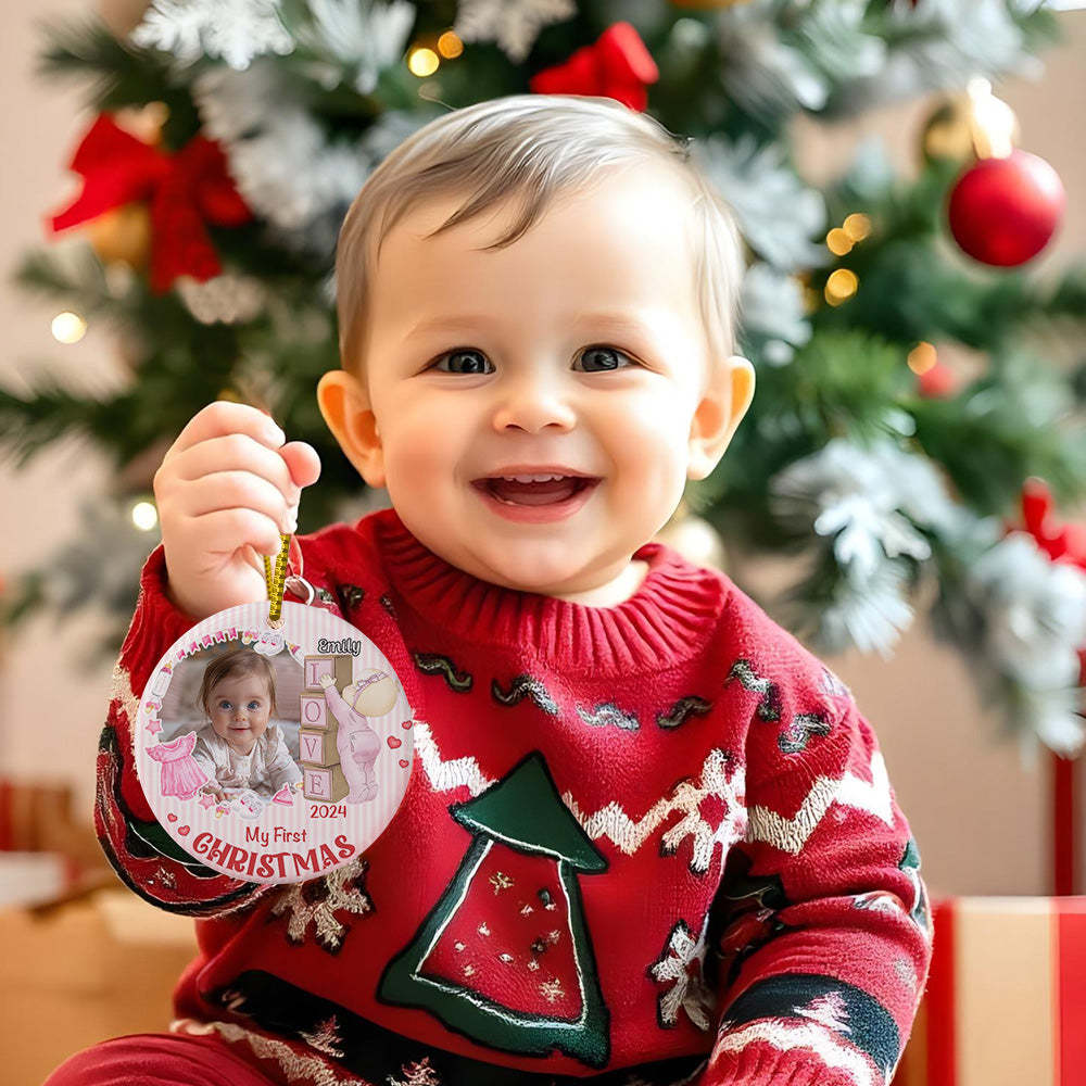 Personalized Baby's First Christmas Ornament with Photo Ceramic Christmas Ornament for Newborn Gift - soufeelus