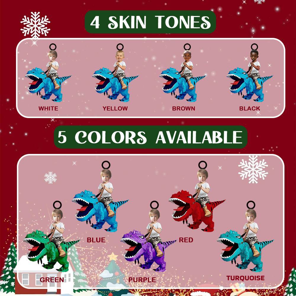 Personalized Cute Kid Rides The Dinosaurus Ornament with Name Christmas Ornament Gift - soufeelus