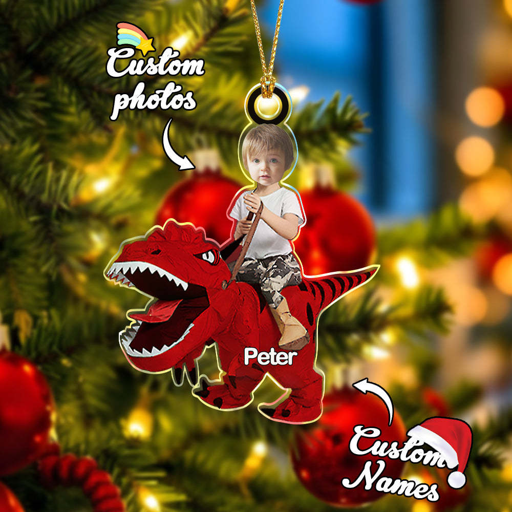 Personalized Cute Kid Rides The Dinosaurus Ornament with Name Christmas Ornament Gift - soufeelus