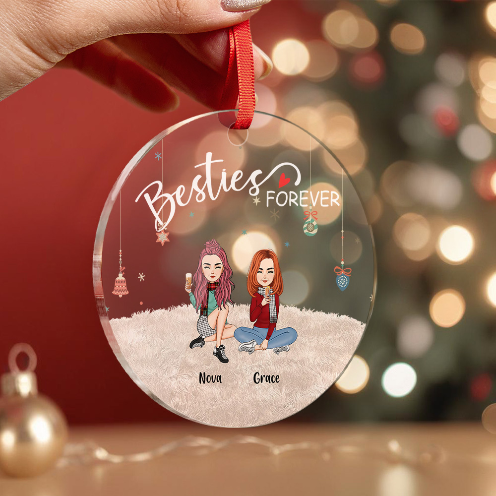 Personalized Circle Ornament Besties Forever Home Decor Best Christmas Gift