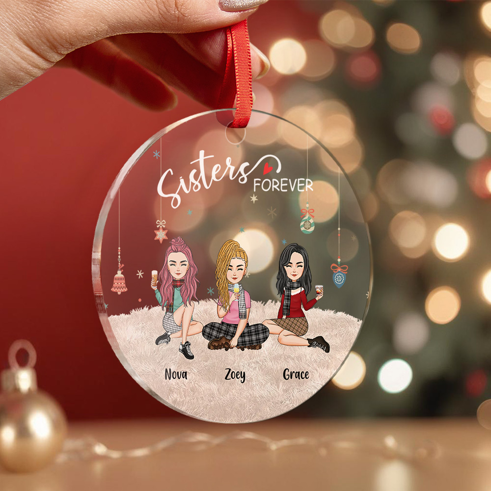 Personalized Circle Ornament Besties Forever Home Decor Best Christmas Gift