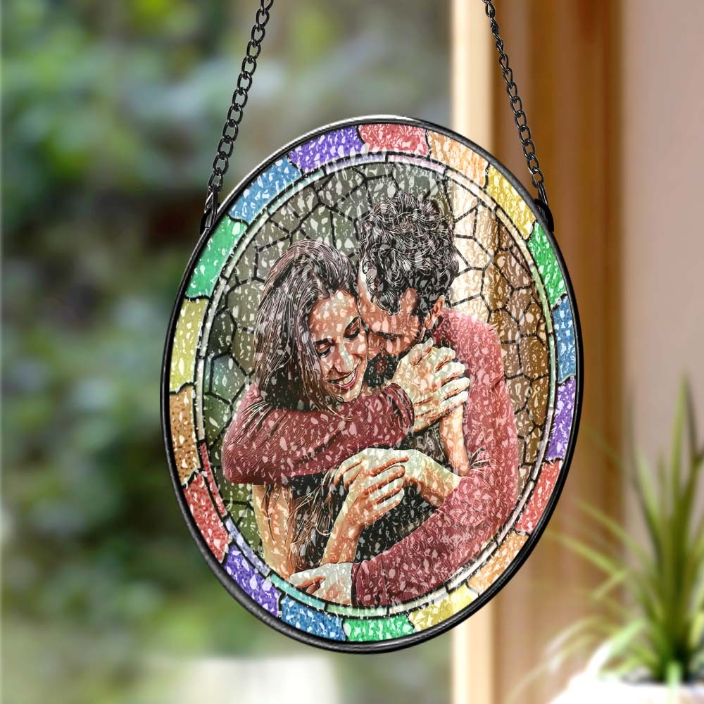 Custom Photo Where There Is Love There Is Life Couple Personalized Window Hanging Suncatcher Gift For Husband Wife Anniversary