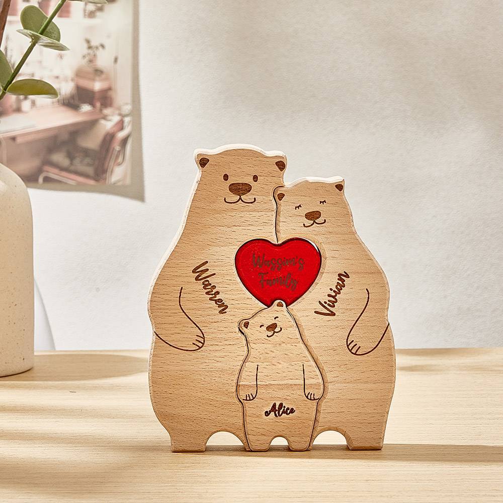 Personalized Wooden Bears Custom Family Member Names Puzzle Home Decor Gifts - soufeelus