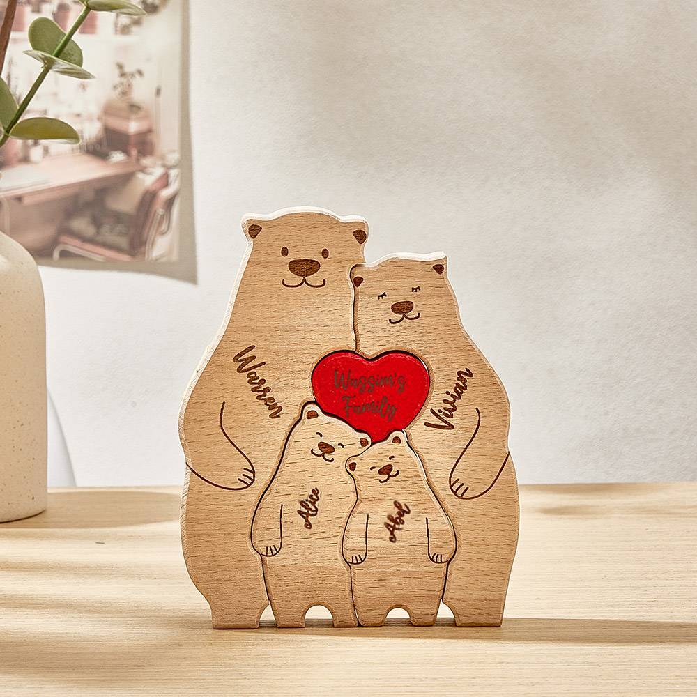 Personalized Wooden Bears Custom Family Member Names Puzzle Home Decor Gifts - soufeelus